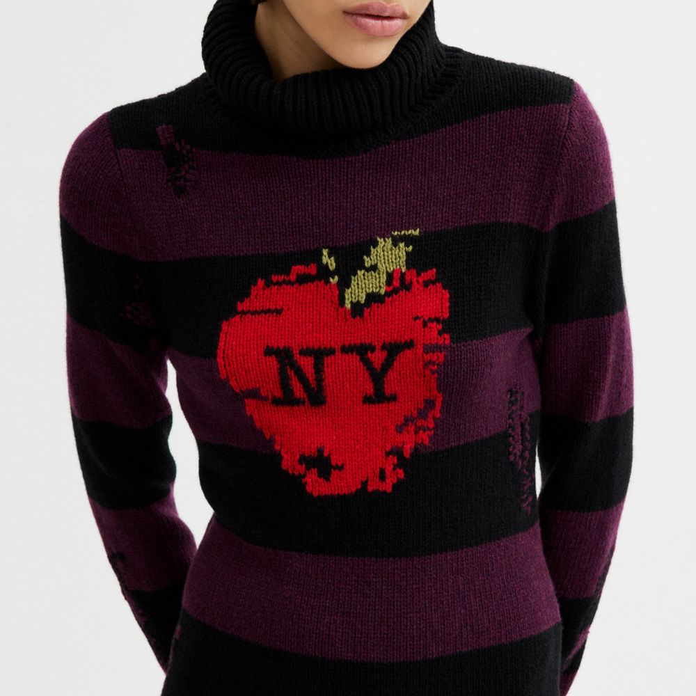 Black Women COACH® New York Apple Distressed Sweater Dress | NZ YXZ406