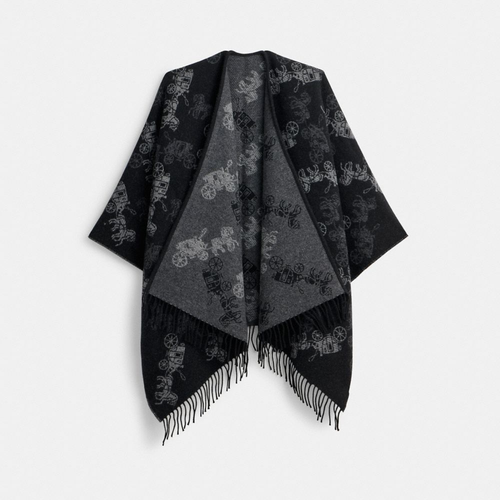 Black Women COACH® Reversible Horse And Carriage Poncho Scarf | NZ AHT661