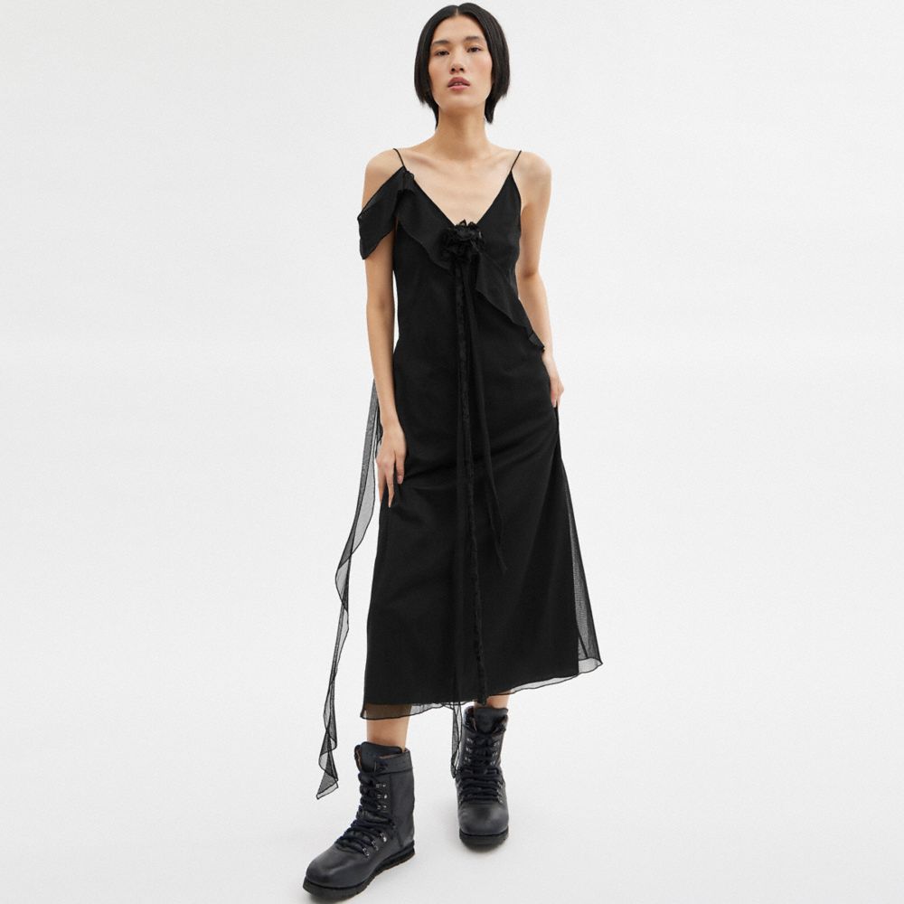 Black Women COACH® Ruffle Tulle Dress | NZ TCX407