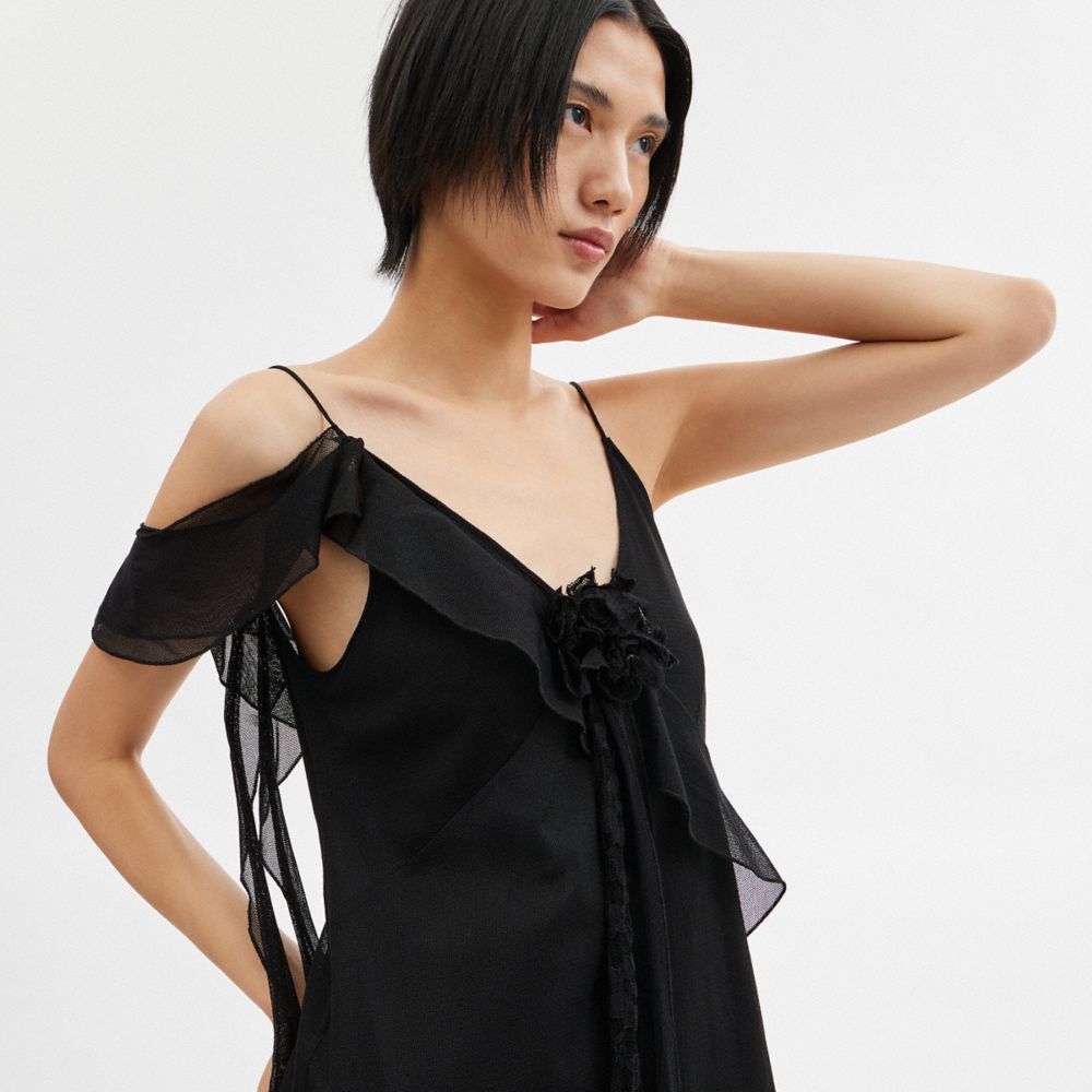 Black Women COACH® Ruffle Tulle Dress | NZ TCX407