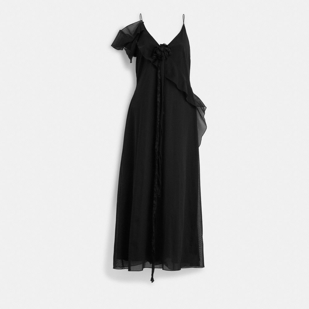 Black Women COACH® Ruffle Tulle Dress | NZ TCX407