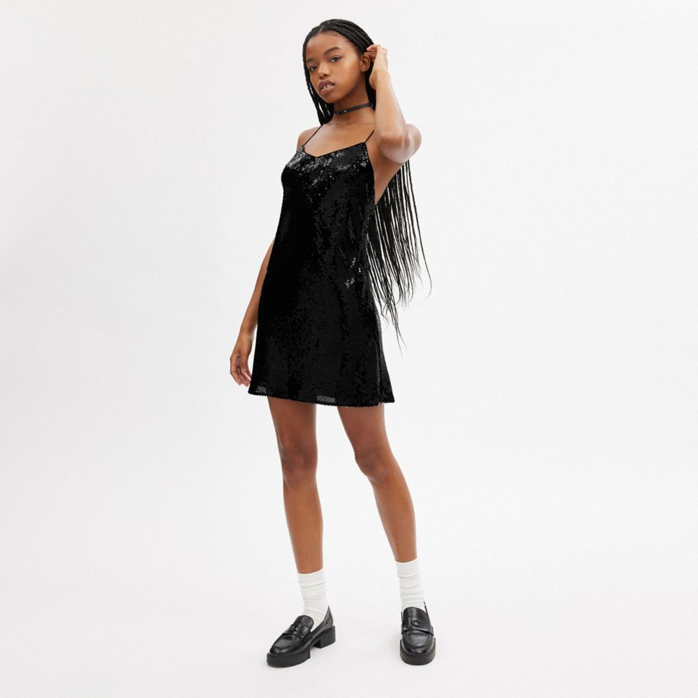 Black Women COACH® Sequin Short Cami Dress | NZ RVC408