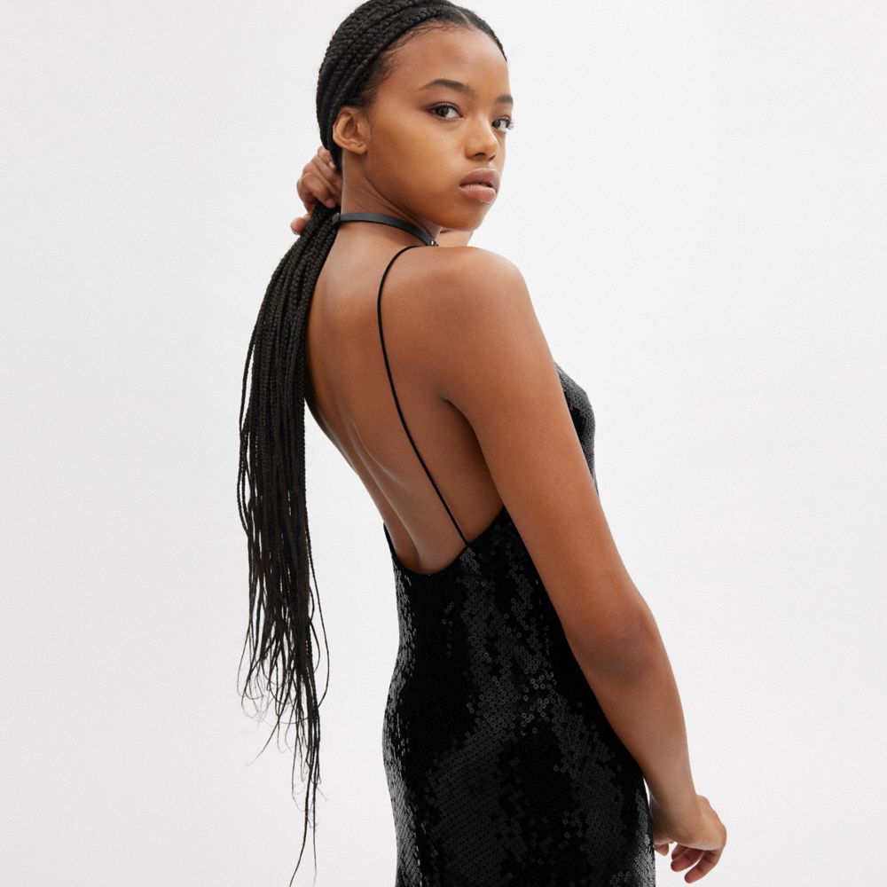 Black Women COACH® Sequin Short Cami Dress | NZ RVC408