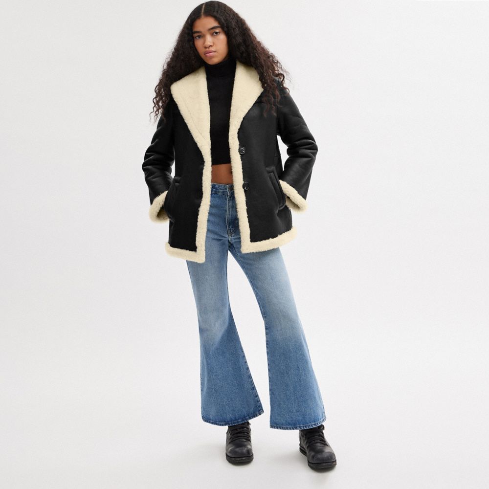 Black Women COACH® Shawl Collar Shearling Coat | NZ GSA397