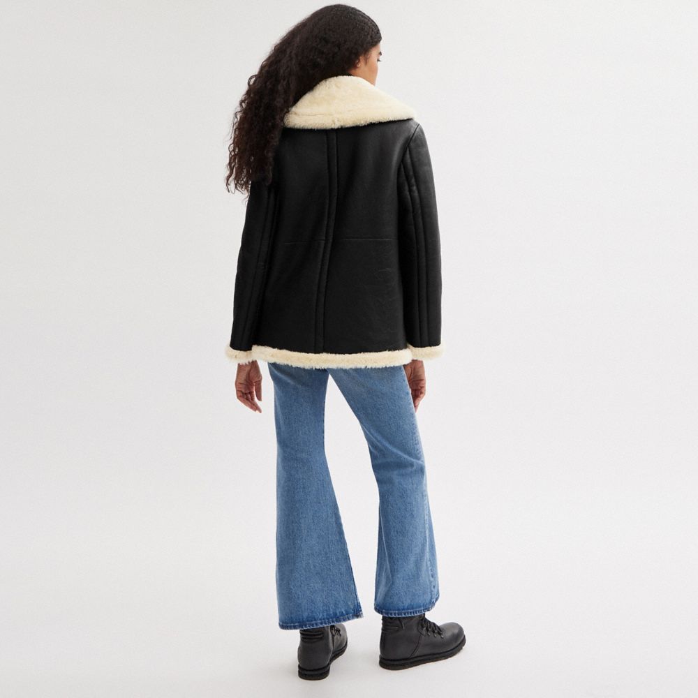 Black Women COACH® Shawl Collar Shearling Coat | NZ GSA397