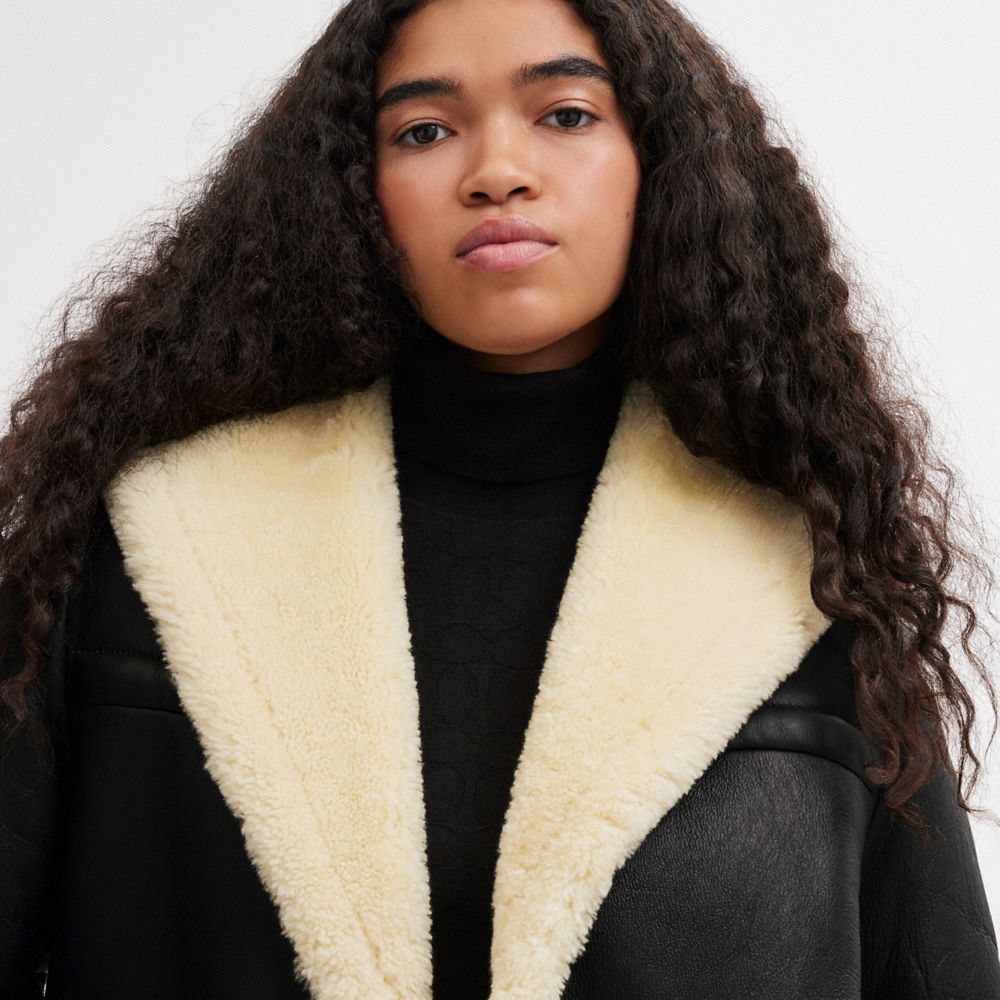 Black Women COACH® Shawl Collar Shearling Coat | NZ GSA397