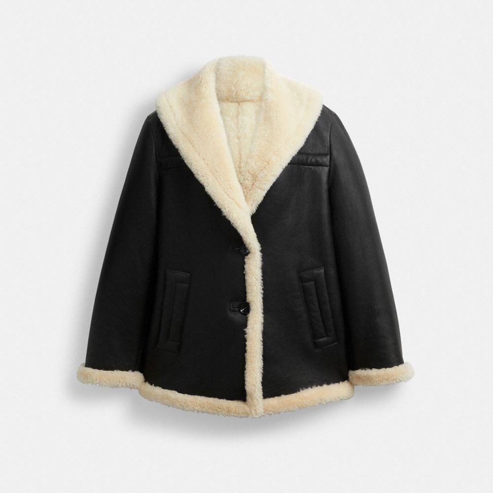 Black Women COACH® Shawl Collar Shearling Coat | NZ GSA397