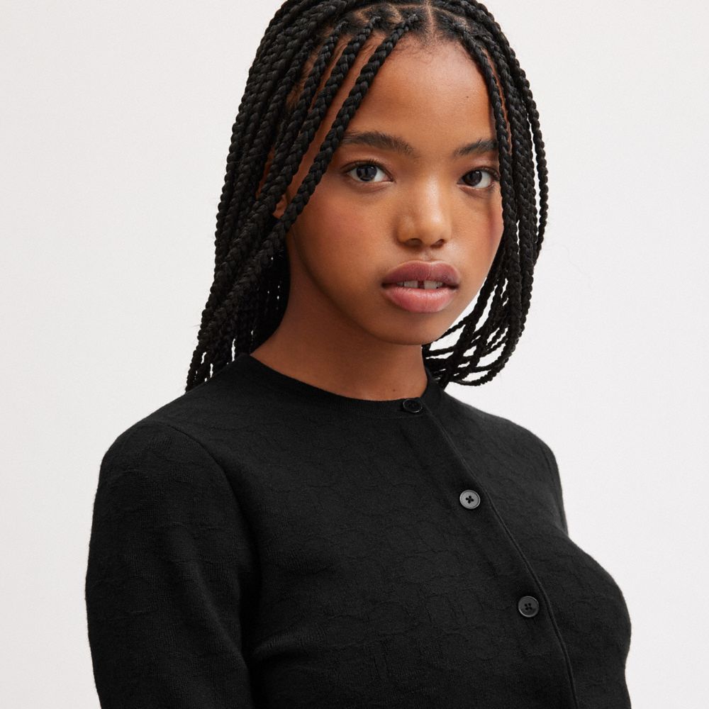 Black Women COACH® Signature Cropped Cardigan Knitwear | NZ KOY446