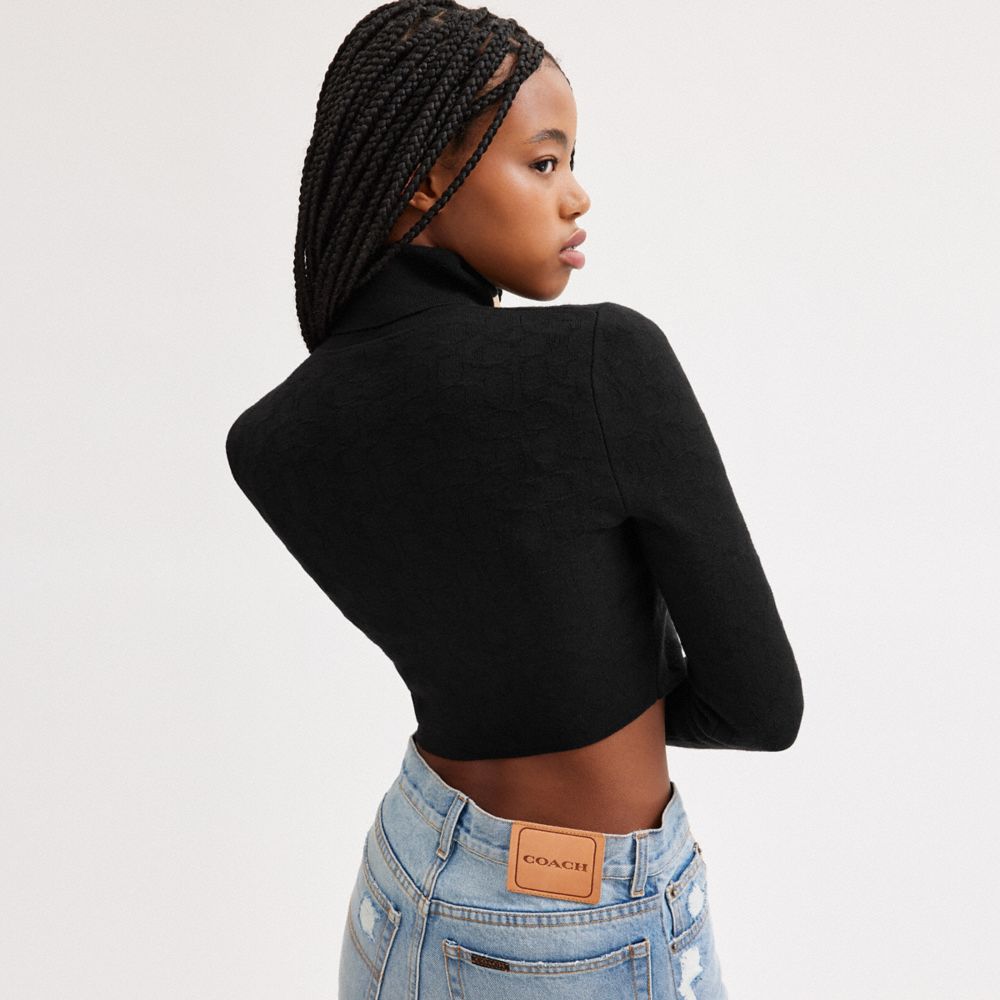 Black Women COACH® Signature Cropped Turtleneck Knitwear | NZ JPU447