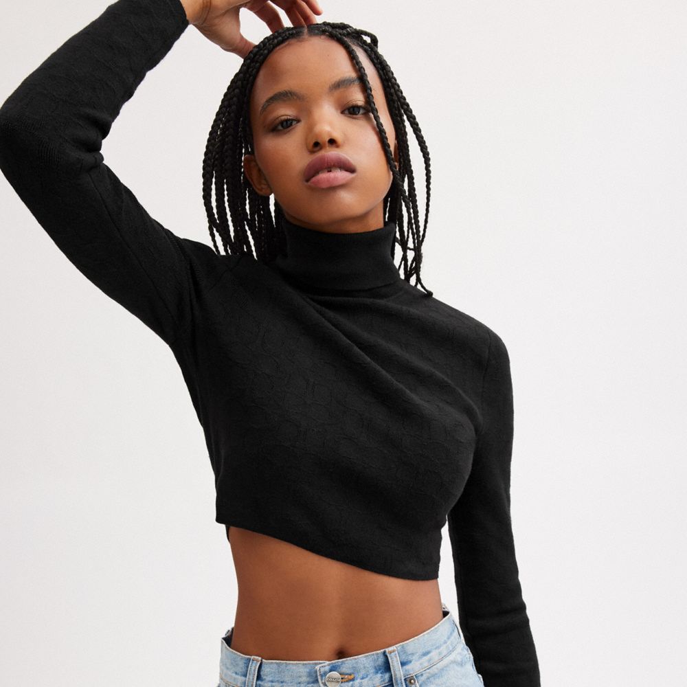 Black Women COACH® Signature Cropped Turtleneck Knitwear | NZ JPU447