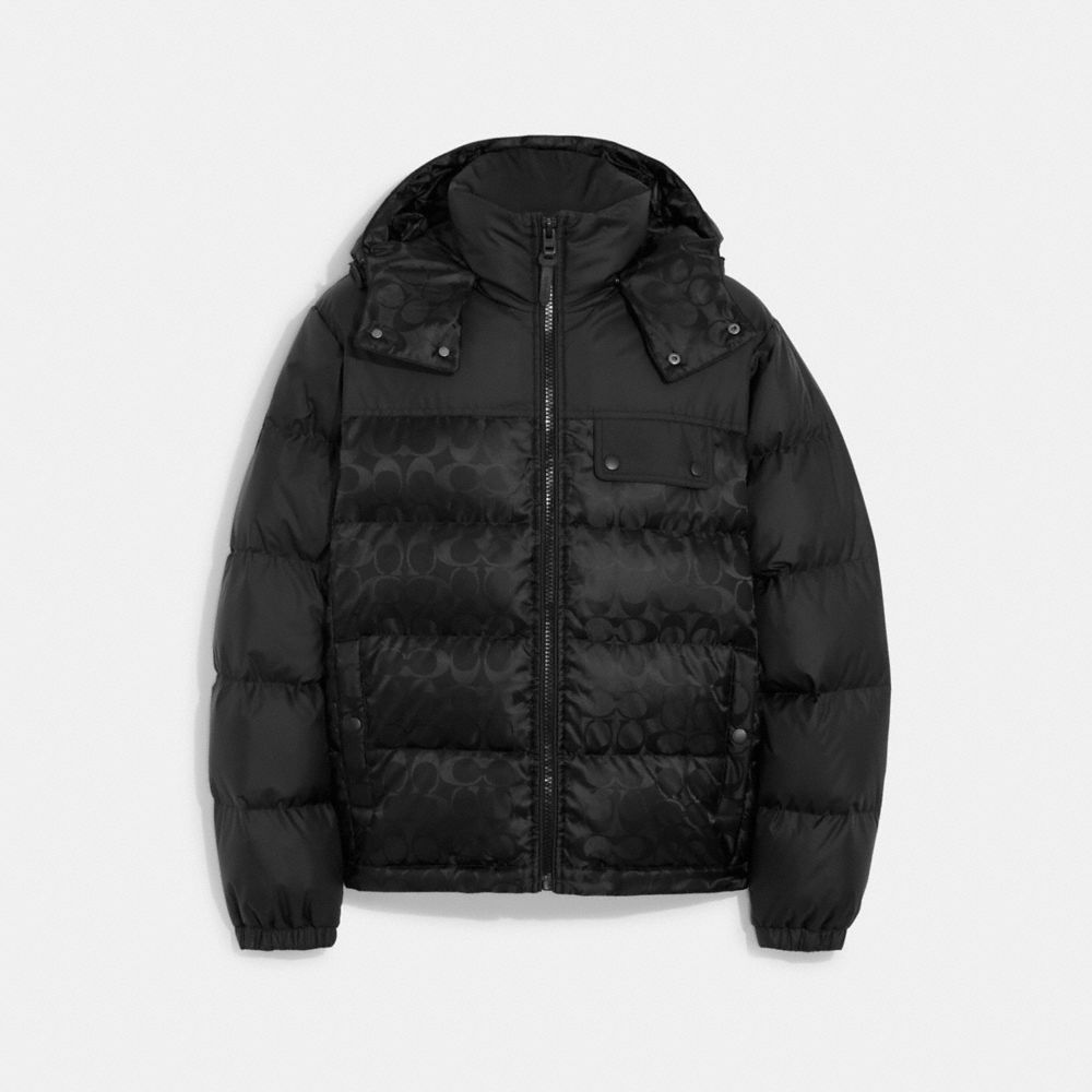 Black Women COACH® Signature Hooded Puffer Jacket | NZ BEM440