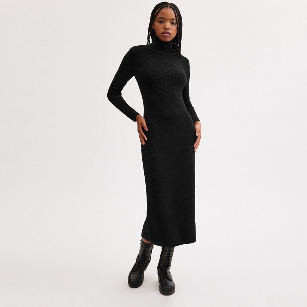 Black Women COACH® Signature Knit Turtleneck Dress | NZ EBV409