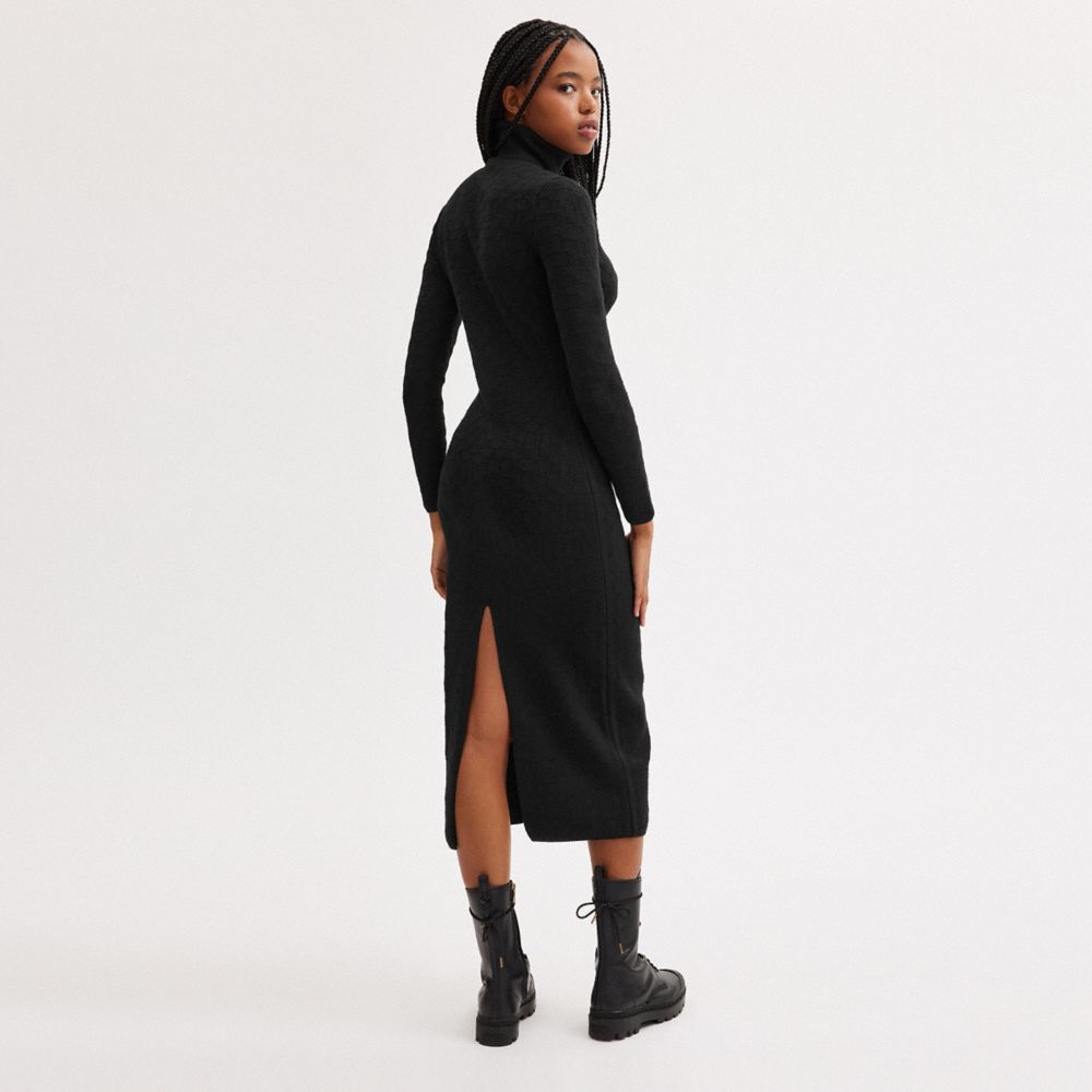 Black Women COACH® Signature Knit Turtleneck Dress | NZ EBV409