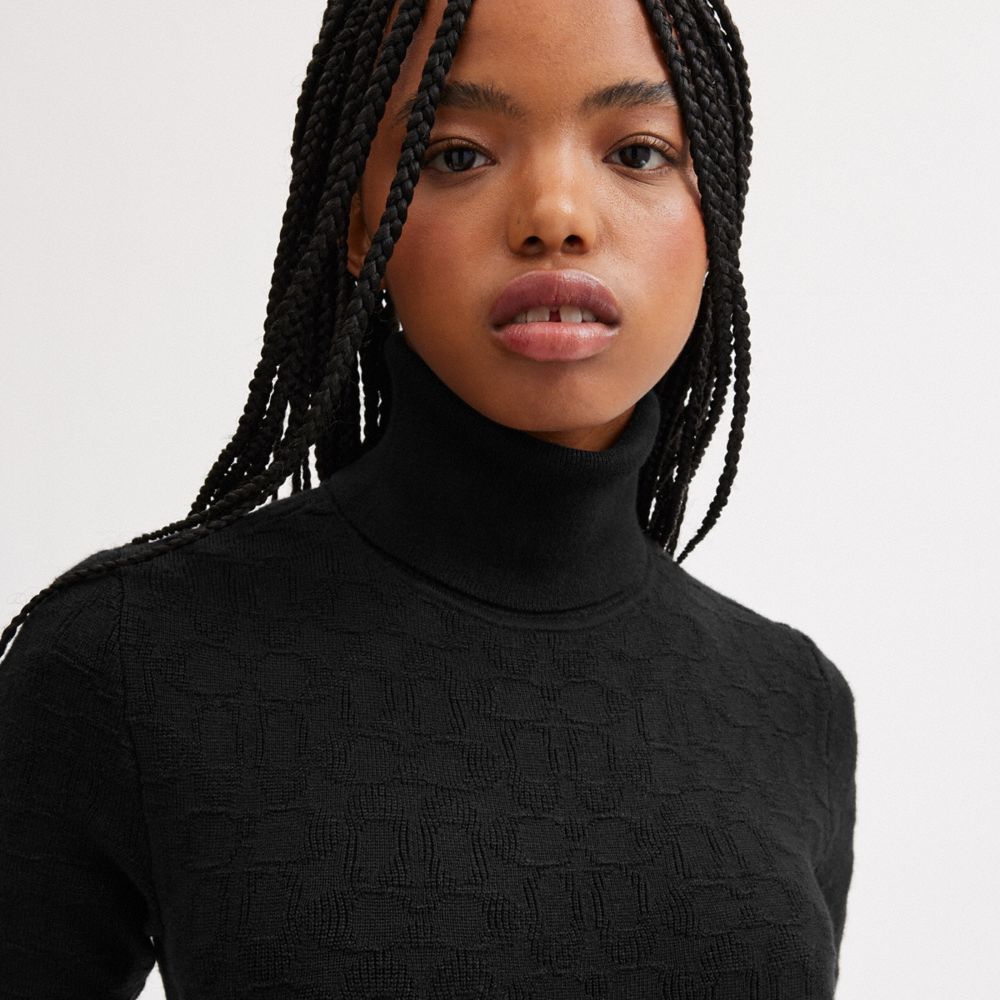 Black Women COACH® Signature Knit Turtleneck Dress | NZ EBV409