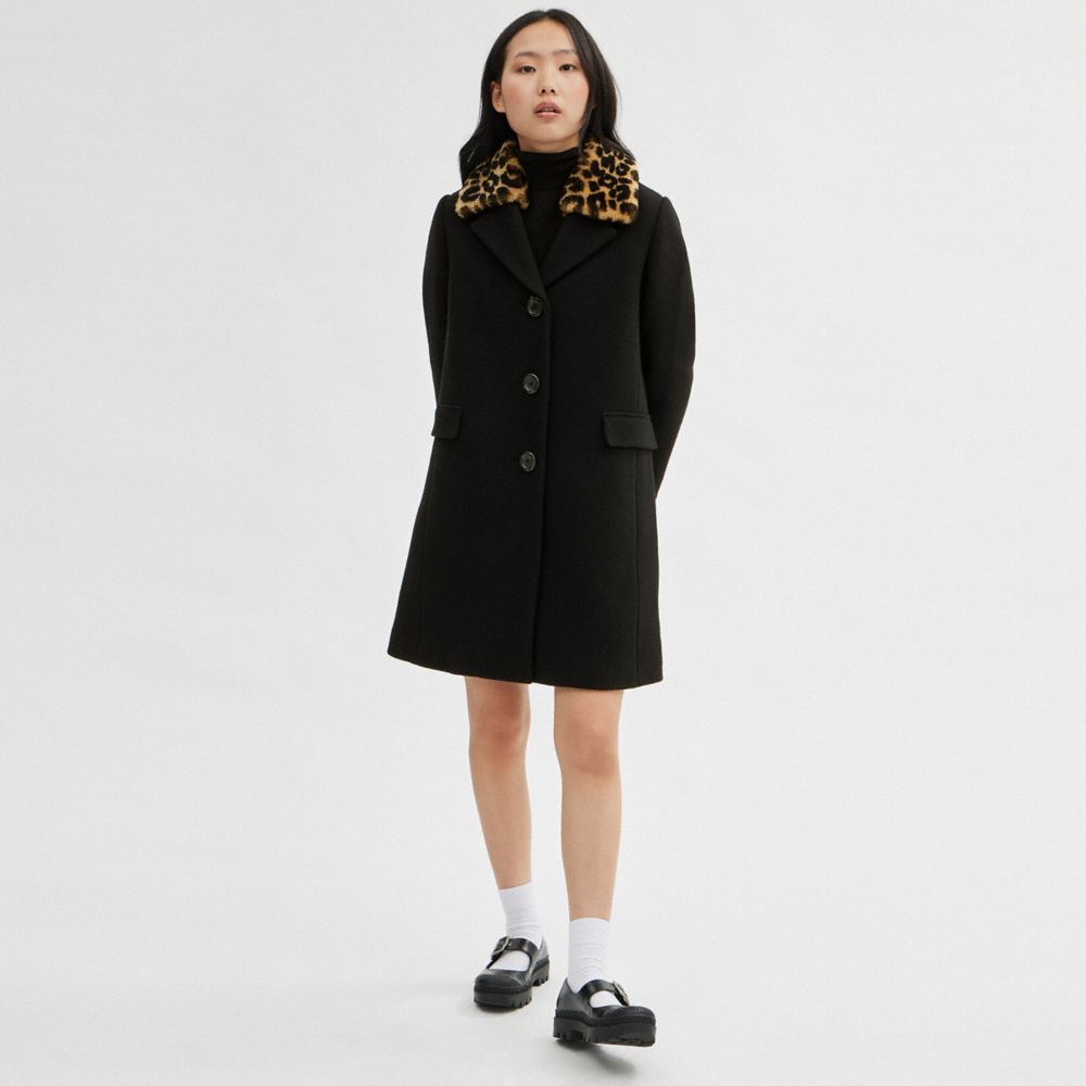 Black Women COACH® Wool With Shearling Collar Coat | NZ AHG401