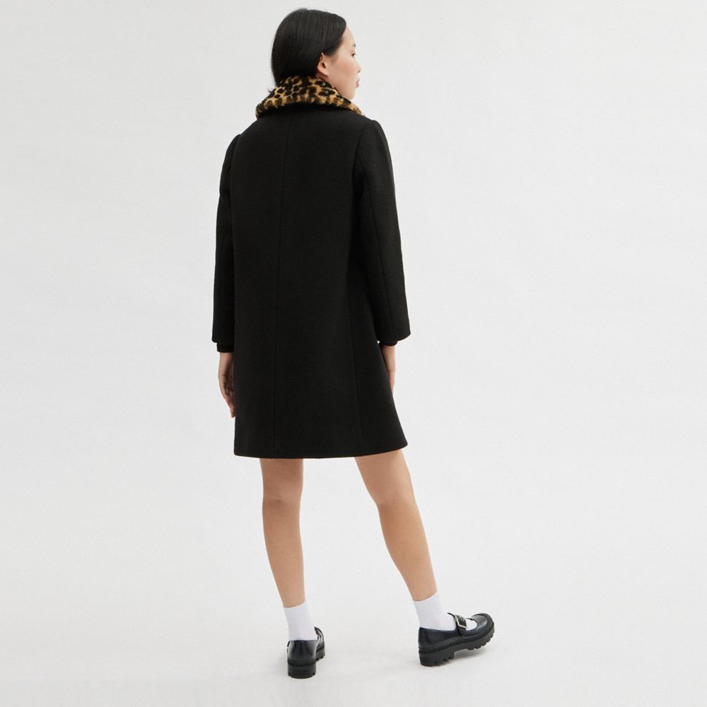 Black Women COACH® Wool With Shearling Collar Coat | NZ AHG401