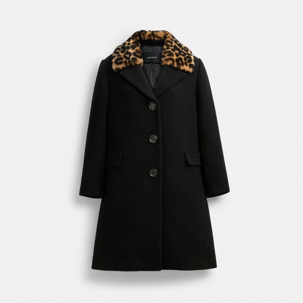 Black Women COACH® Wool With Shearling Collar Coat | NZ AHG401