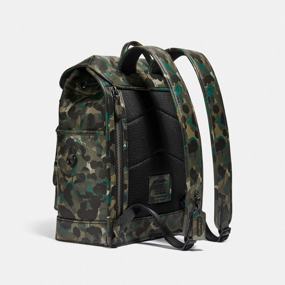 Black / Green / Blue Men COACH® League Flap With Camo Print Backpack | NZ AHV193