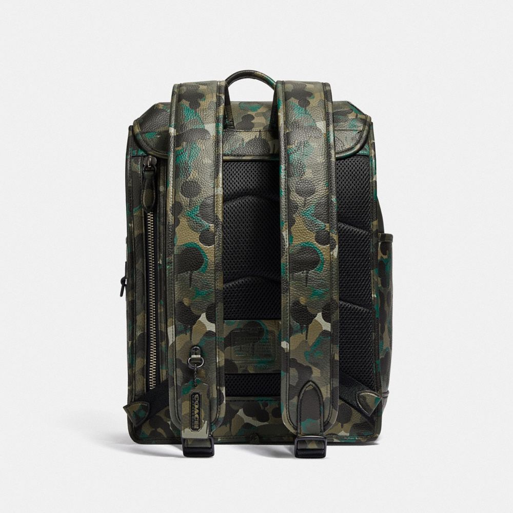 Black / Green / Blue Men COACH® League Flap With Camo Print Backpack | NZ AHV193