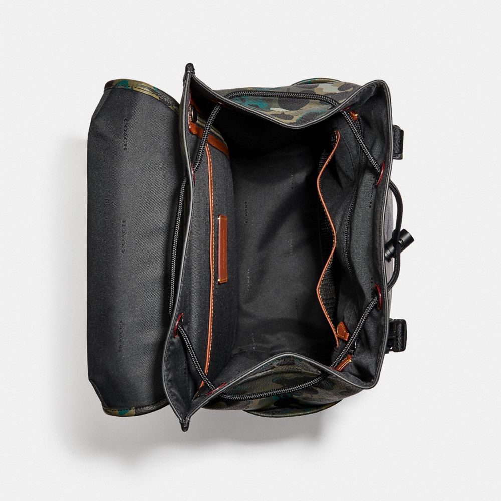 Black / Green / Blue Men COACH® League Flap With Camo Print Backpack | NZ AHV193