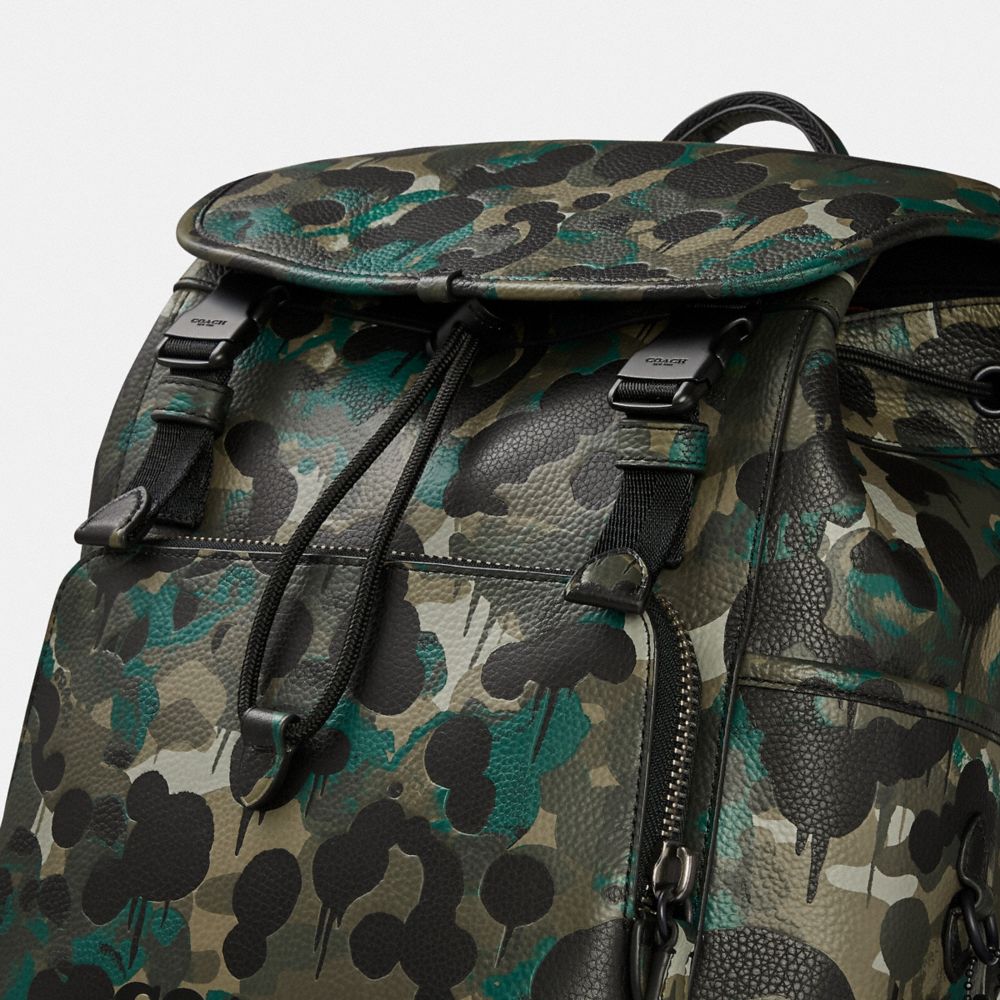 Black / Green / Blue Men COACH® League Flap With Camo Print Backpack | NZ AHV193