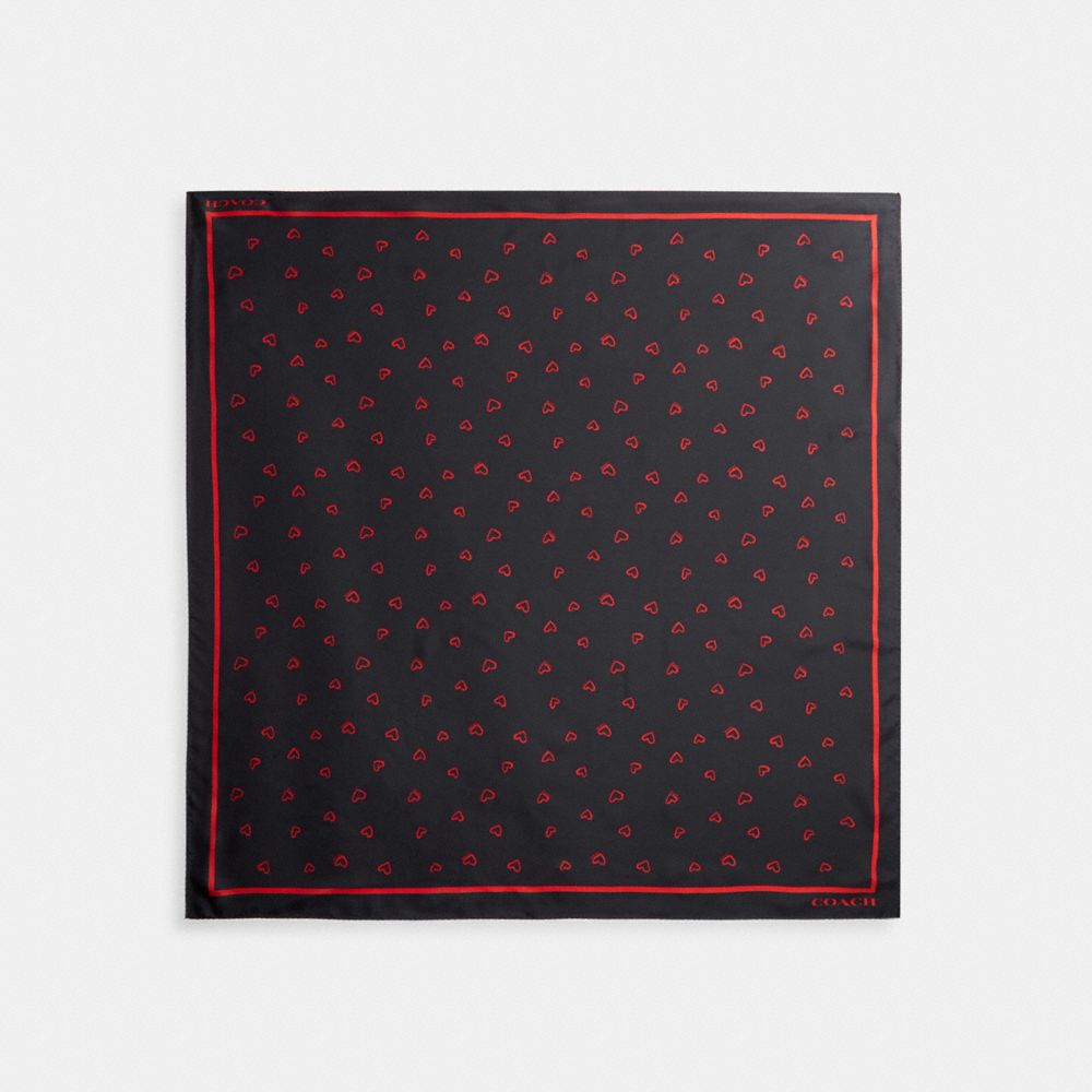 Black / Red Women COACH® Hearts Print Silk Square Scarf | NZ CTX650