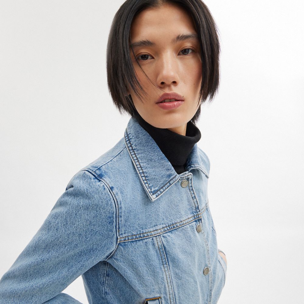 Blue Women COACH® Shearling Collar Denim Jacket | NZ MQB437