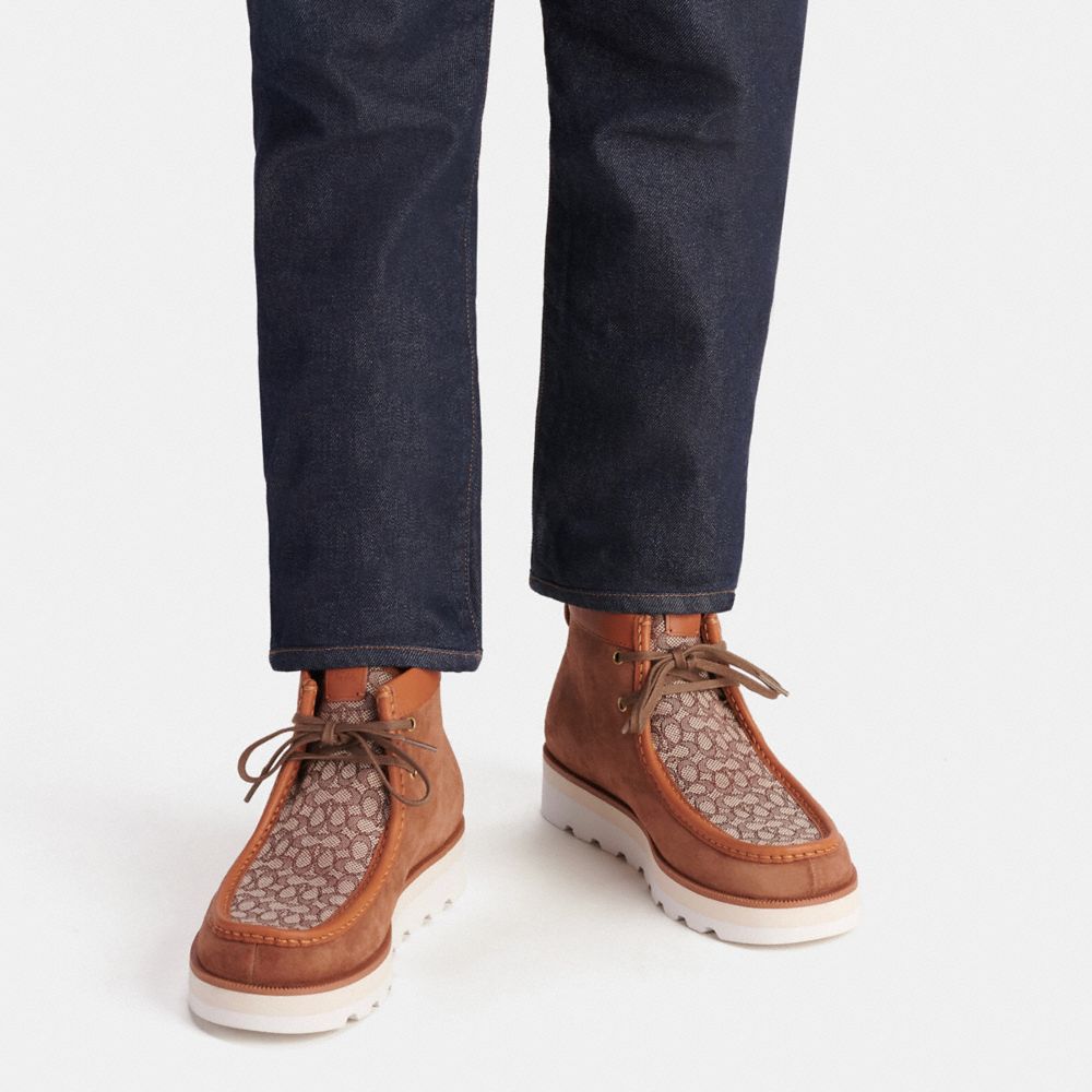 Brown Men COACH® Chukka In Micro Signature Jacquard Boots | NZ RVF103