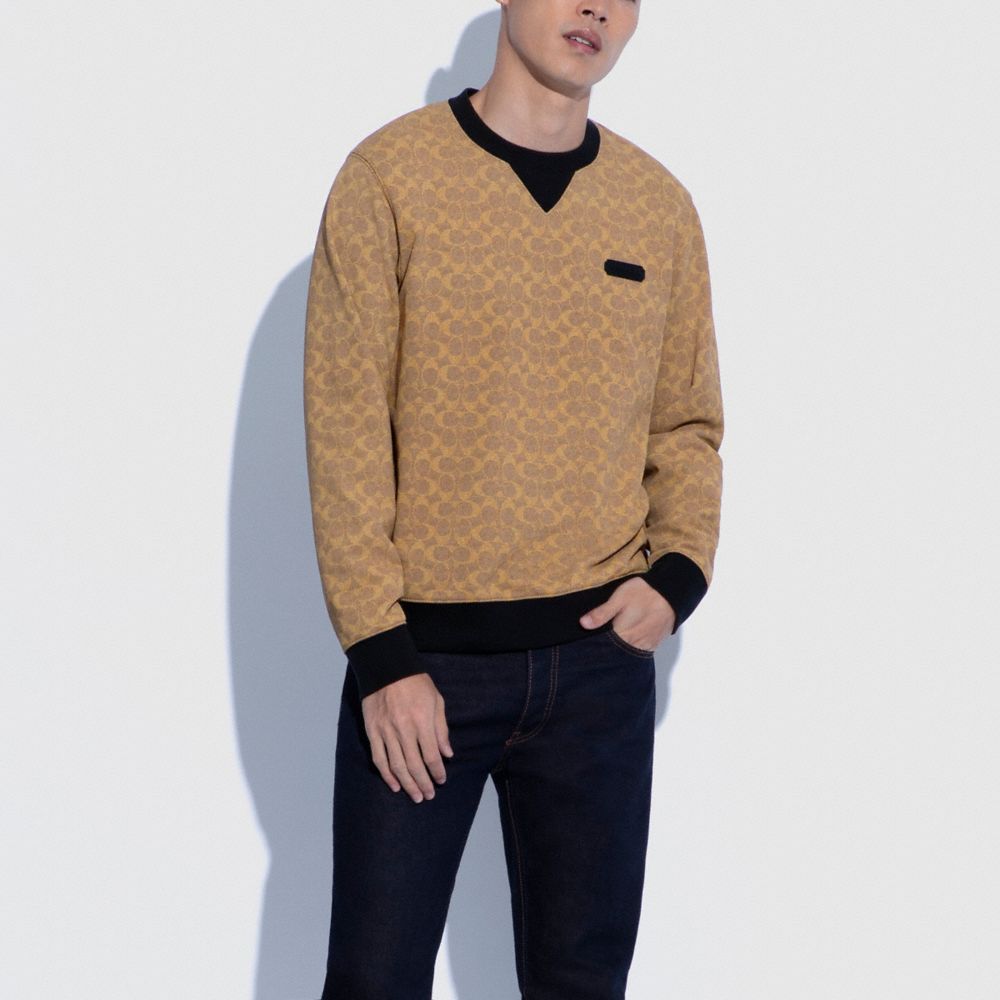 Brown Men COACH® Essential Crewneck In Signature Shirt | NZ XYW172