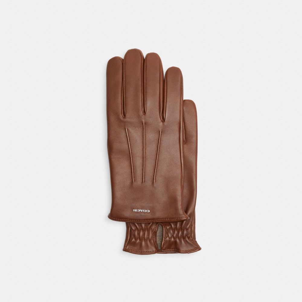 Brown Men COACH® Leather Tech Gloves | NZ GSL270