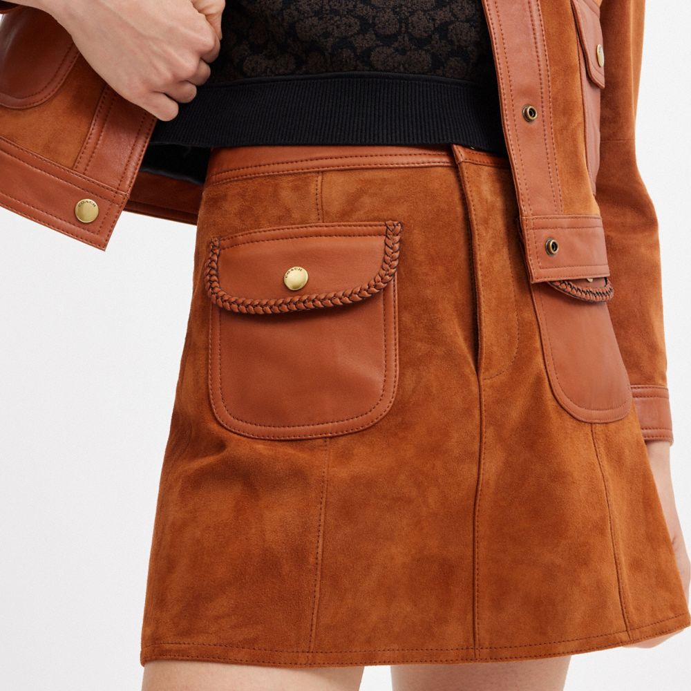 Brown Women COACH® Braided Suede Mini Skirt | NZ QMB464