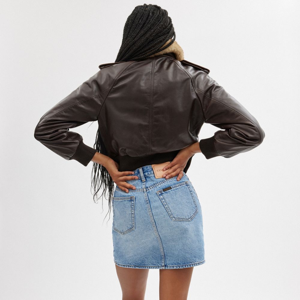 Brown Women COACH® Cropped Leather Jacket | NZ GSD426