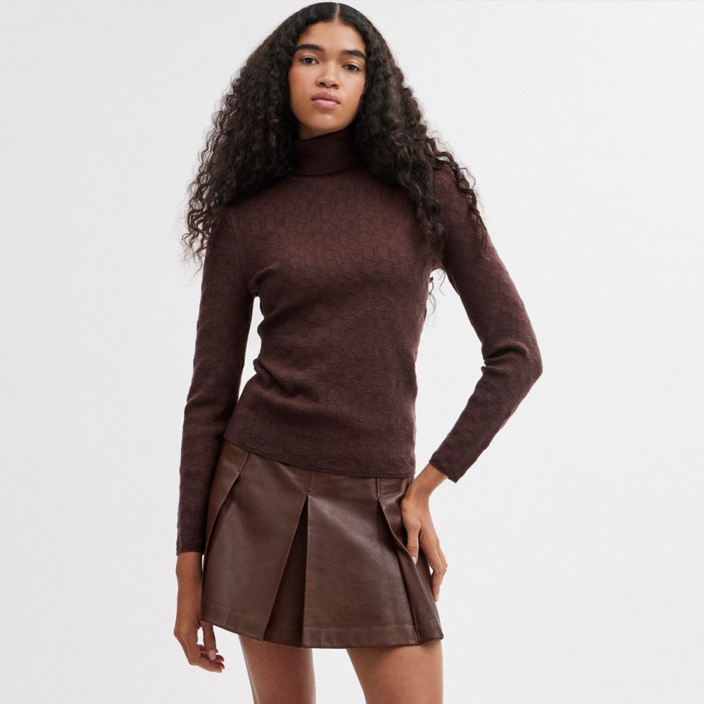 Brown Women COACH® Lurex Signature Turtleneck Sweater | NZ FDP477