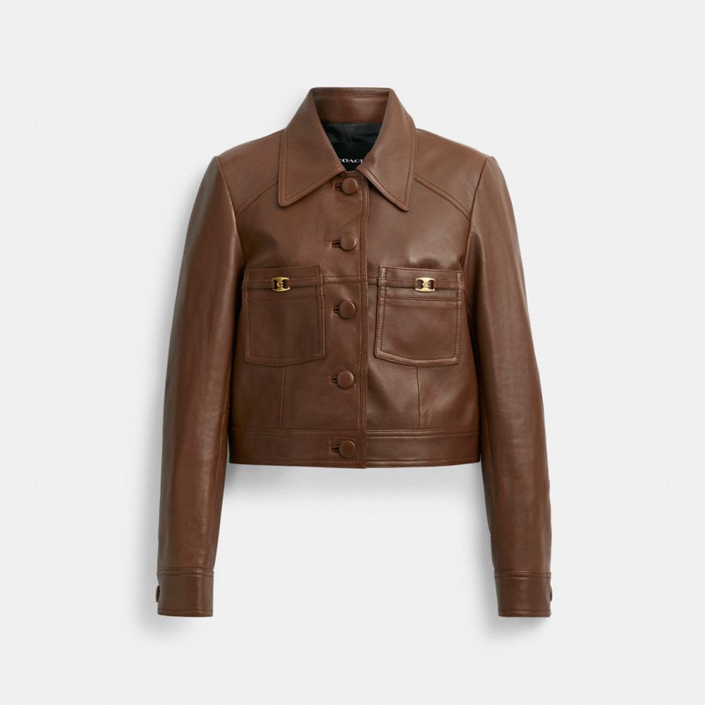 Brown Women COACH® Shrunken Leather Jacket | NZ NWM439