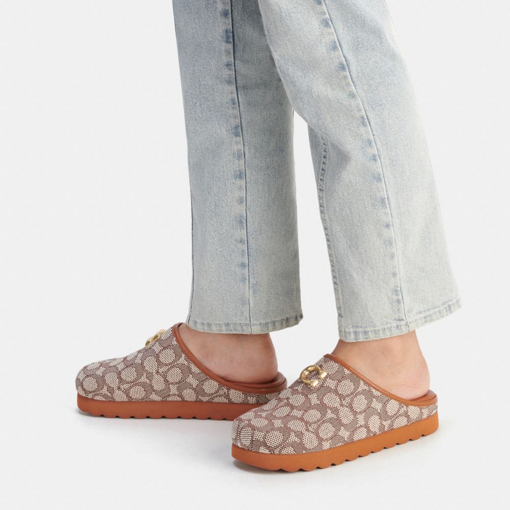 Brown / Grey Women COACH® Hadley Slipper In Signature Textile Jacquard Sandals | NZ AHJ349