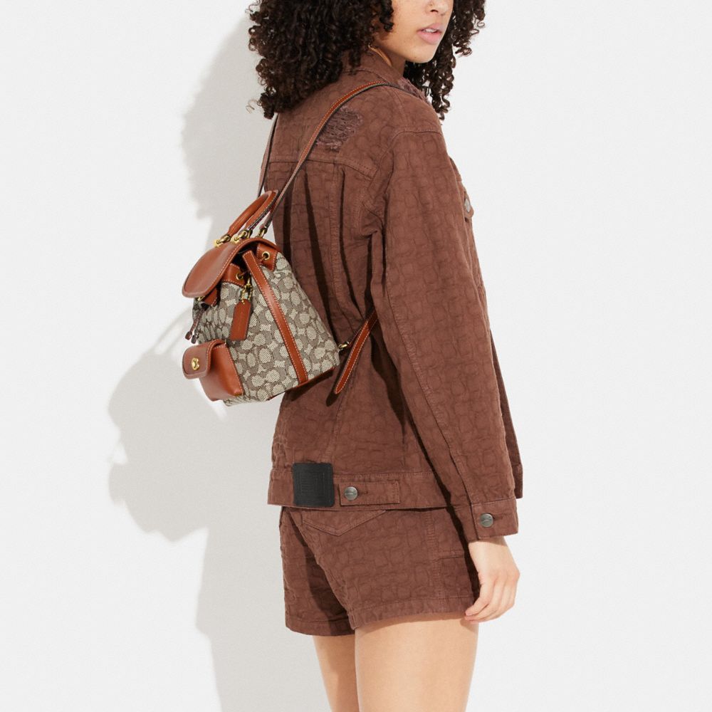 Brown / Grey Women COACH® Riya 21 In Signature Textile Jacquard Backpack | NZ WNS722