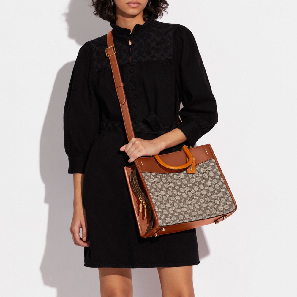 Brown / Grey Women COACH® Rogue In Signature Textile Jacquard Handbag | NZ LIQ846