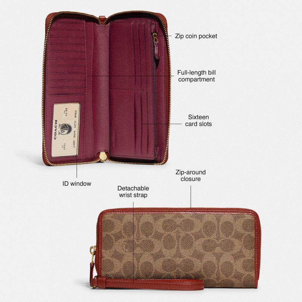 Brown / Red Women COACH® Continental In Signature Canvas Wallet | NZ FDJ970