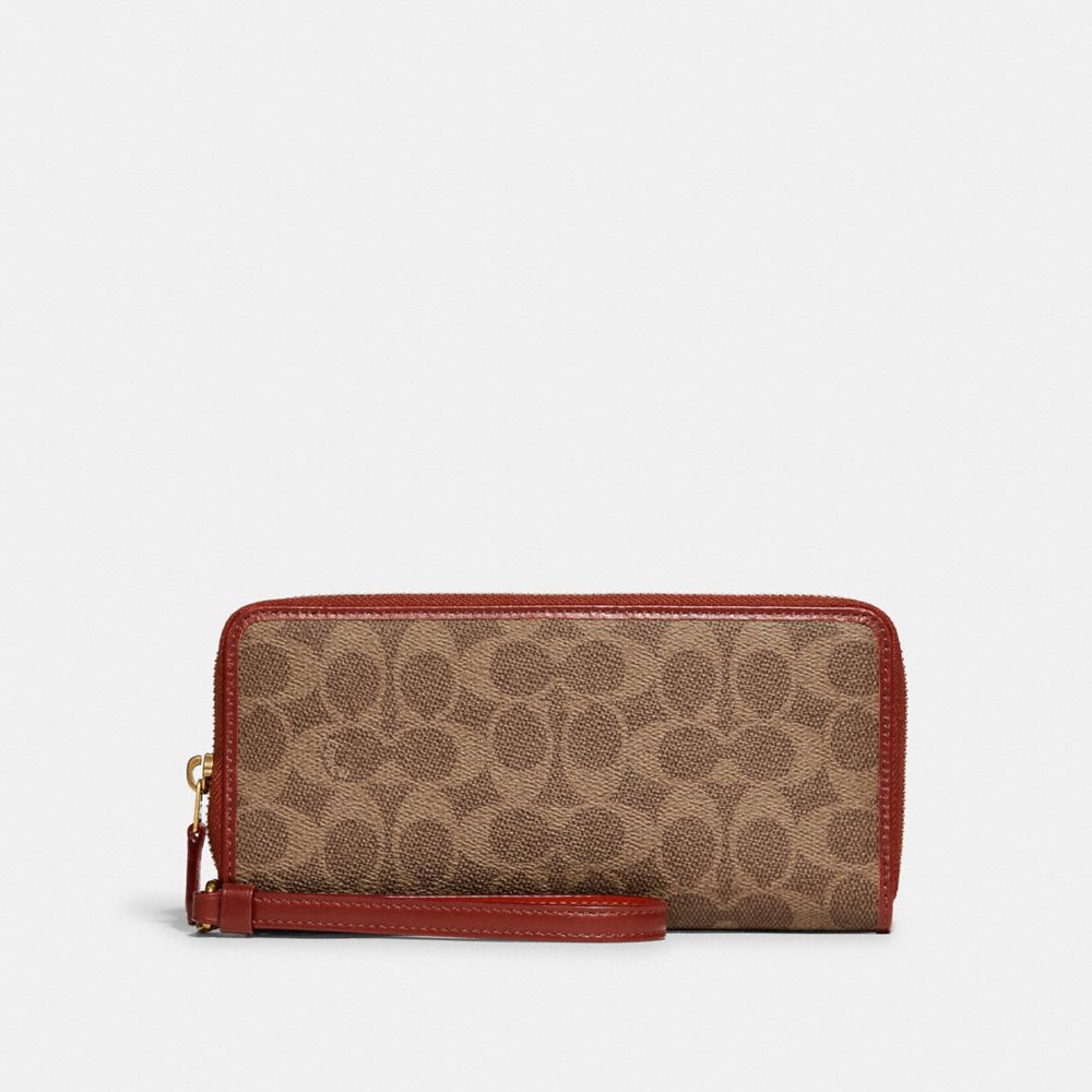 Brown / Red Women COACH® Continental In Signature Canvas Wallet | NZ FDJ970