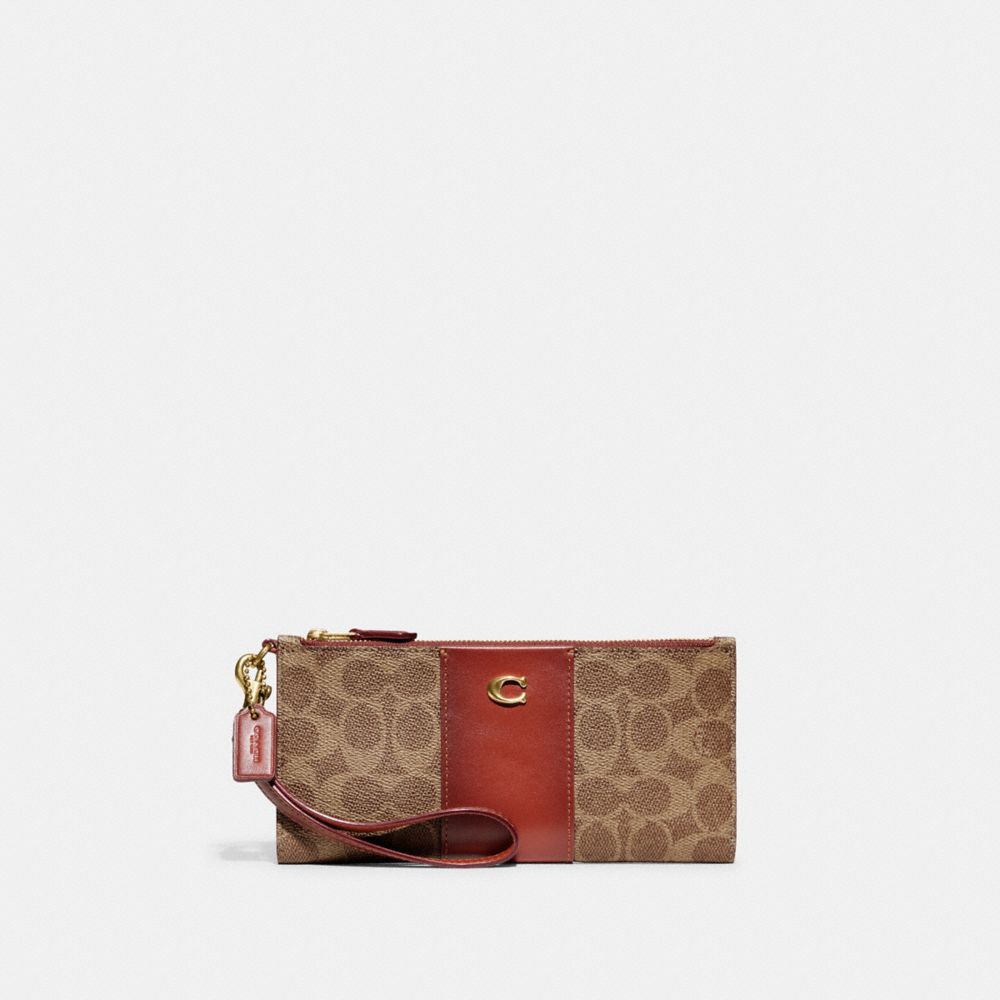 Brown / Red Women COACH® Double Zip In Signature Canvas Wallet | NZ DFK971