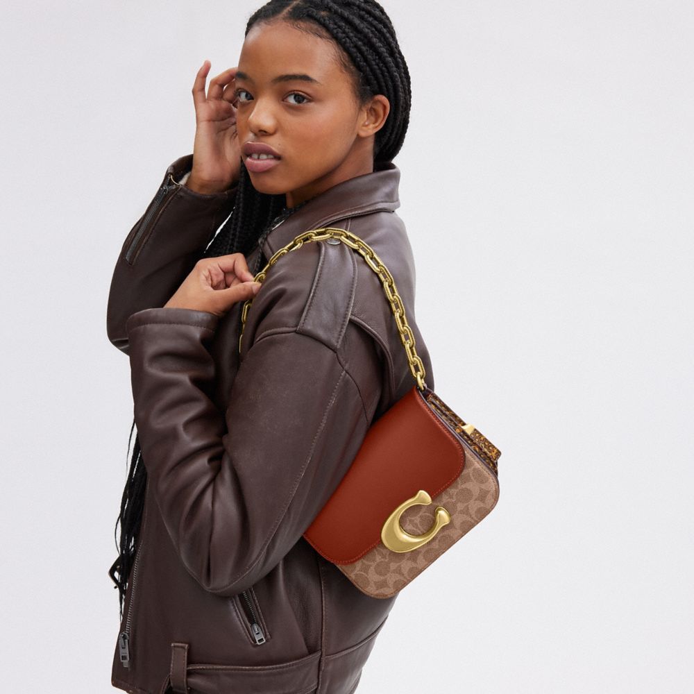 Brown / Red Women COACH® Idol In Signature Canvas With Snakeskin Detail Handbag | NZ UZH834