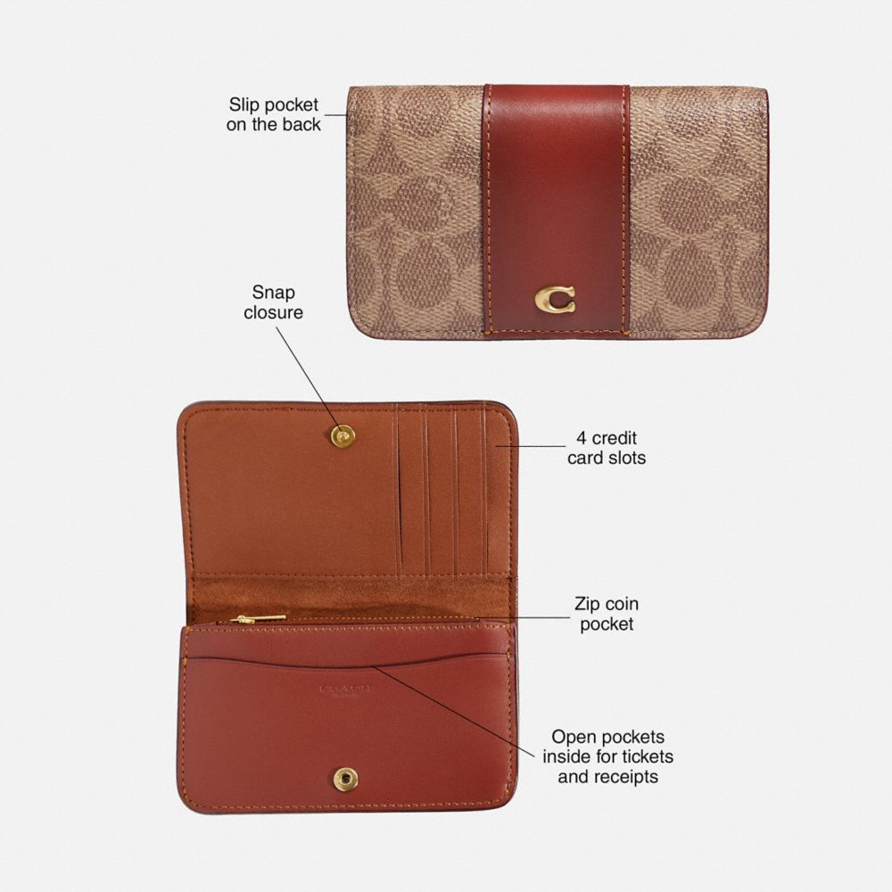 Brown / Red Women COACH® Slim Card Case In Signature Canvas Handbag | NZ BEY851