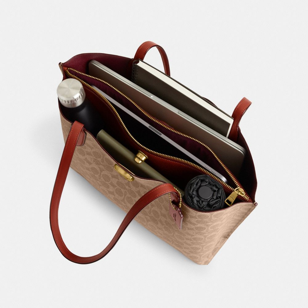 Brown / Red Women COACH® Willow In Signature Canvas Tote Bag | NZ MQR957