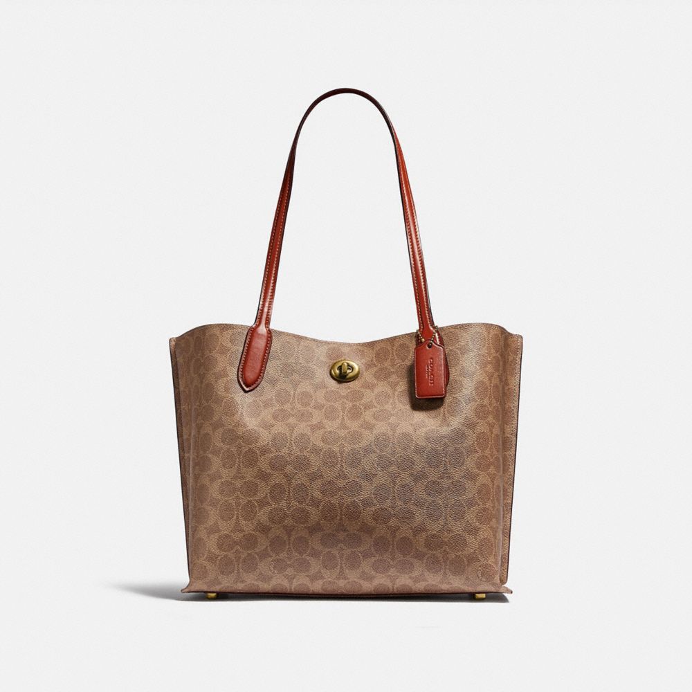 Brown / Red Women COACH® Willow In Signature Canvas Tote Bag | NZ MQR957