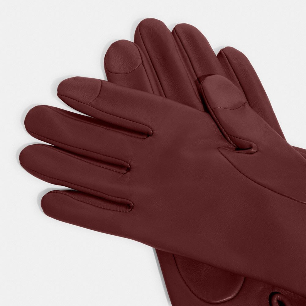 Burgundy Women COACH® Sculpted Signature Leather Tech Gloves | NZ GST634