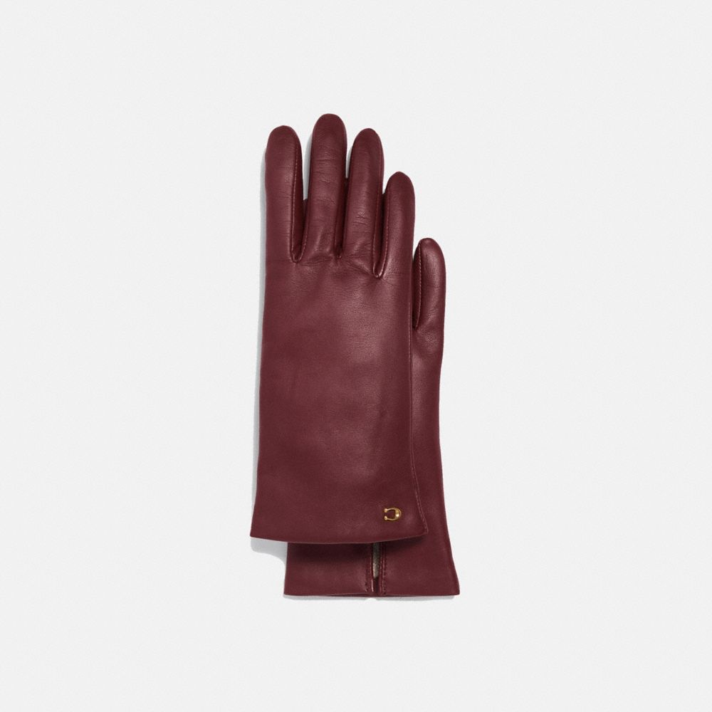 Burgundy Women COACH® Sculpted Signature Leather Tech Gloves | NZ GST634