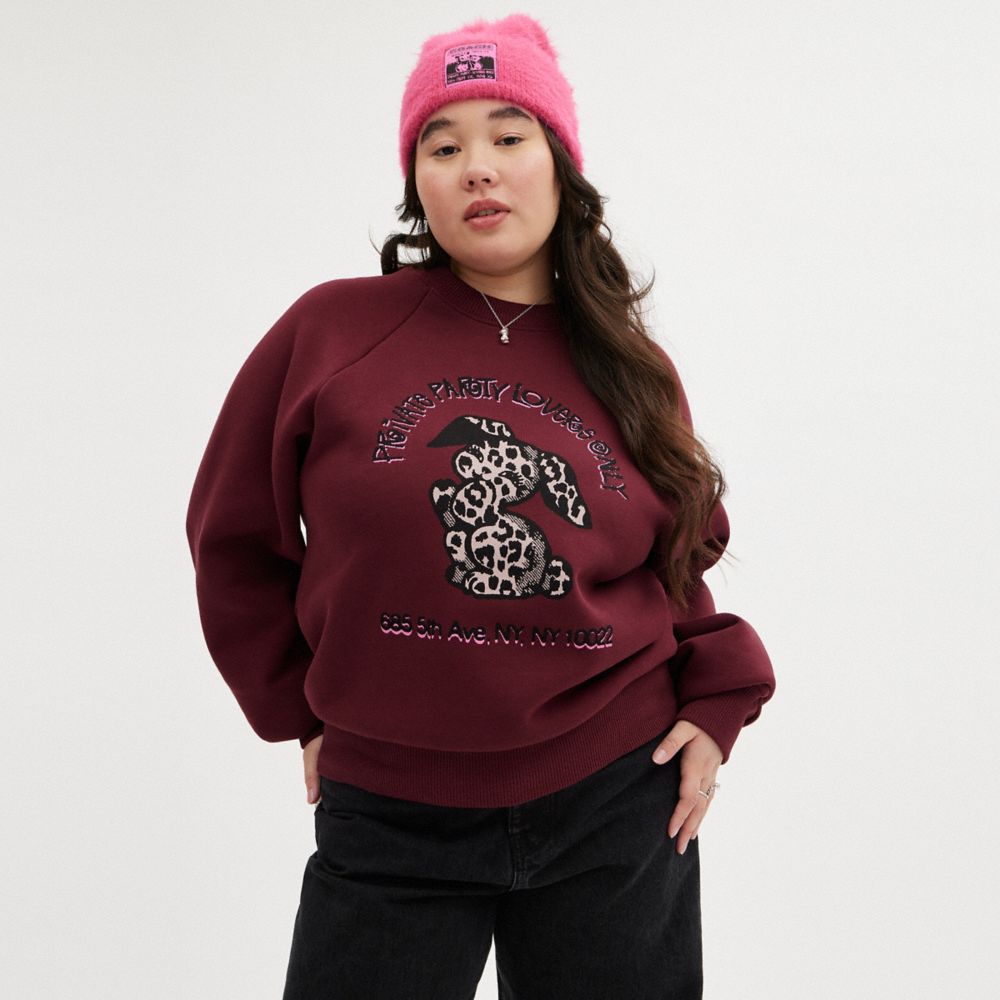 Burgundy Women COACH® The Lil Nas X Drop Bunny Crewneck Sweatshirt | NZ MQV490