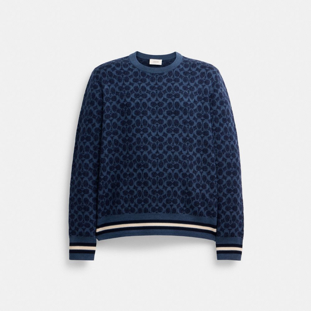 Dark Blue Men COACH® Signature Crewneck Sweater | NZ MQI178