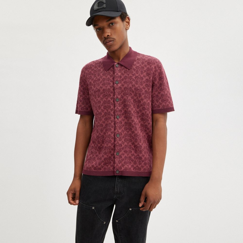 Dark Red Men COACH® Signature Polo Shirt | NZ CTE173