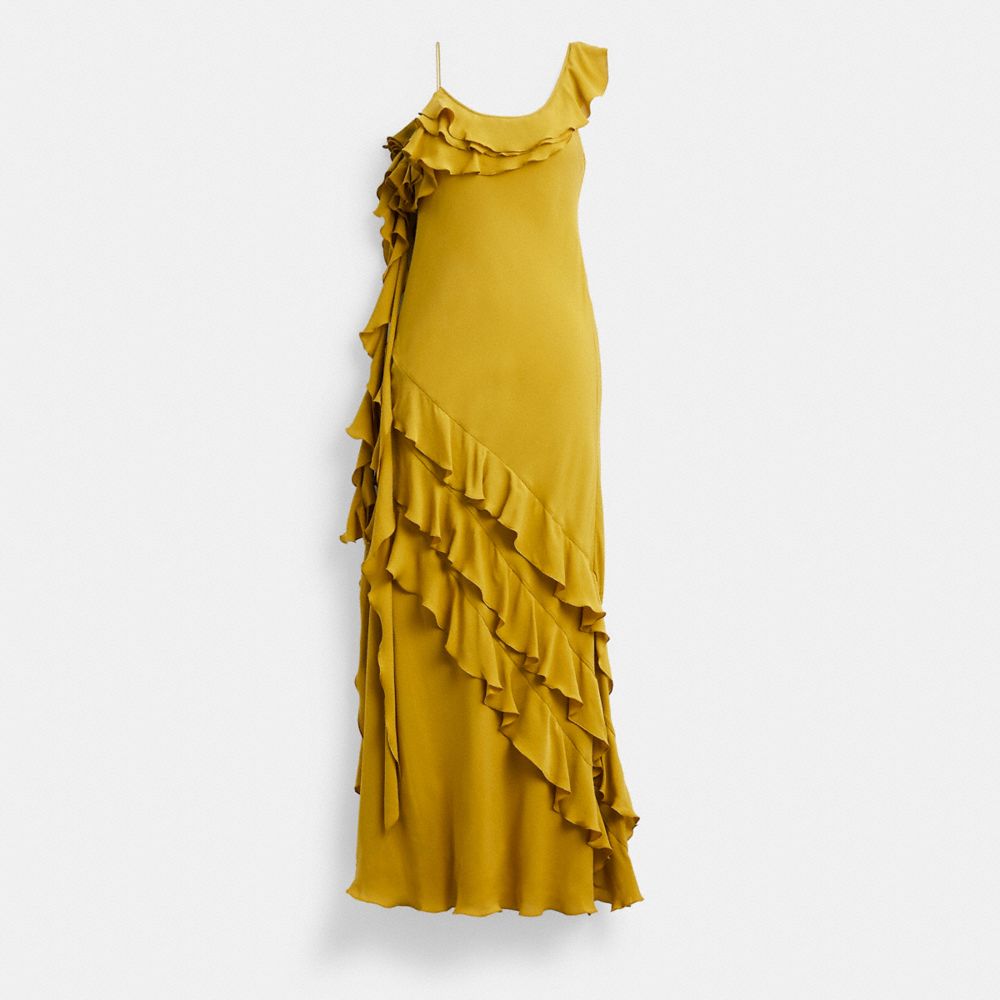 Dark Yellow Women COACH® Bias With Ruffle Neckline Dress | NZ PJH402